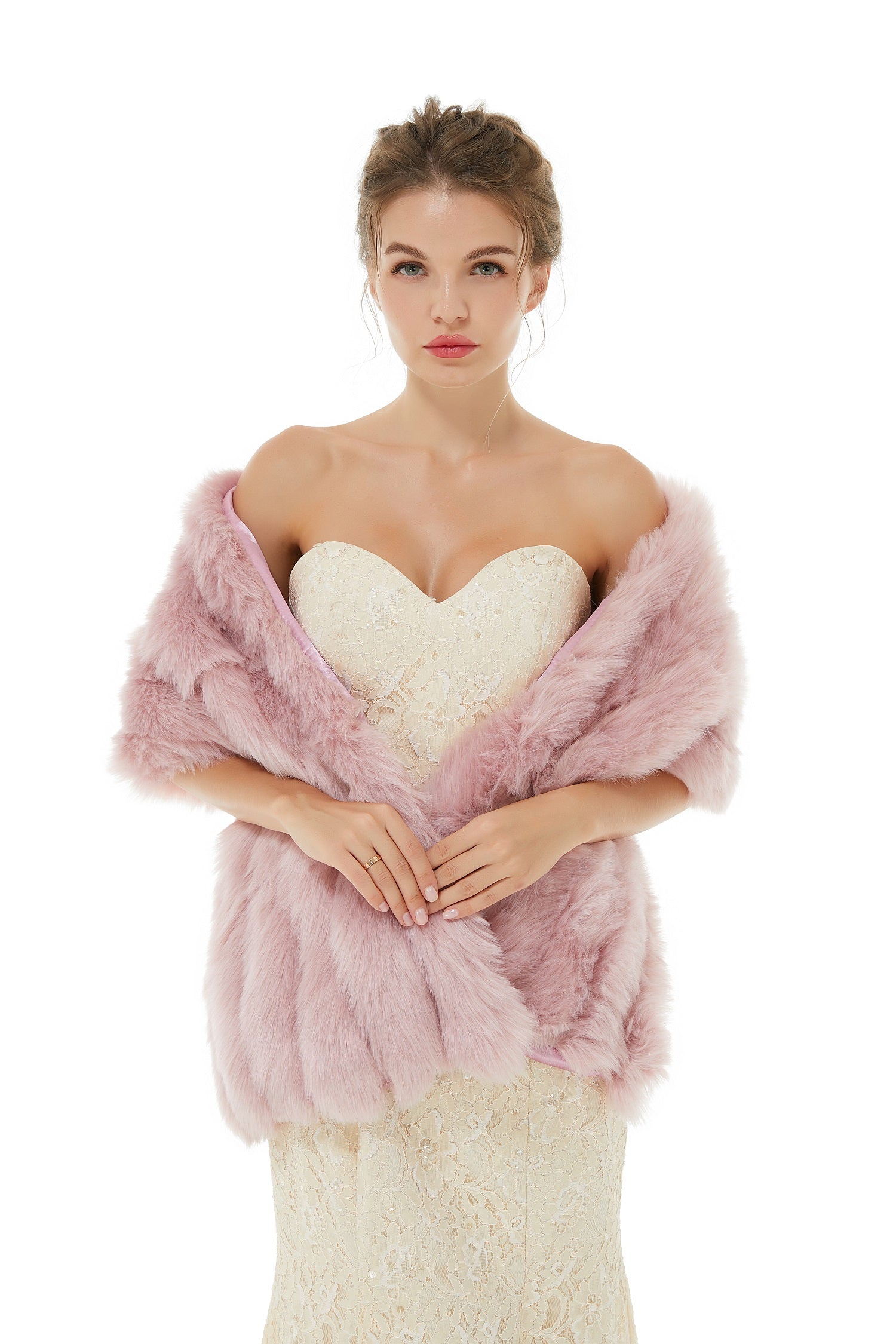 Pretty Pink Faux Fur Wedding Wrap for Winter Online-BallBride
