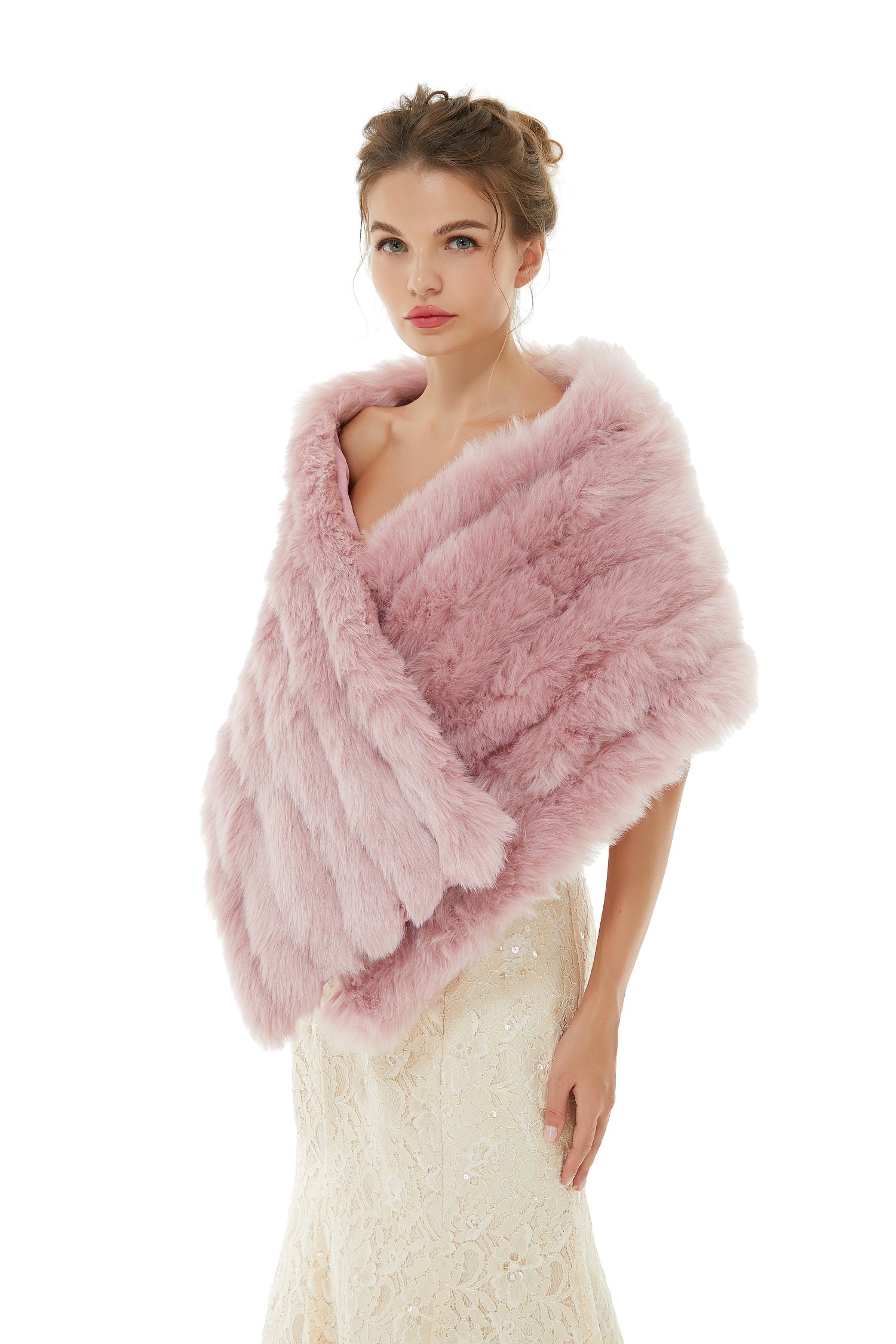 Pretty Pink Faux Fur Wedding Wrap for Winter Online-BallBride