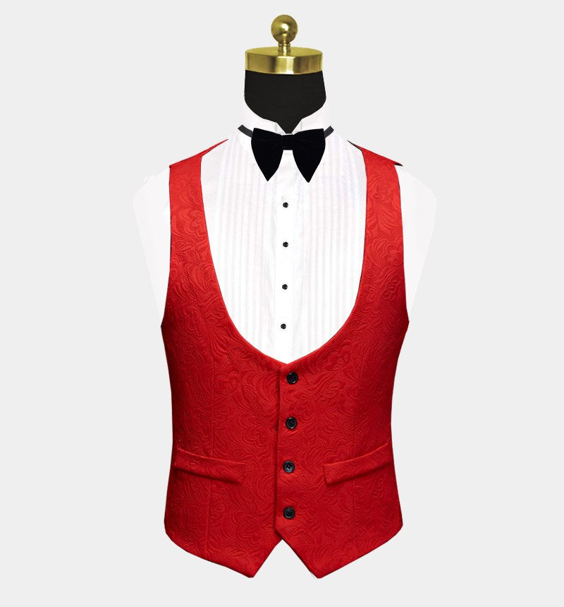 Prince Suit Three Piece Red Floral Tuxedo for Groom by Black Lapel-BallBride