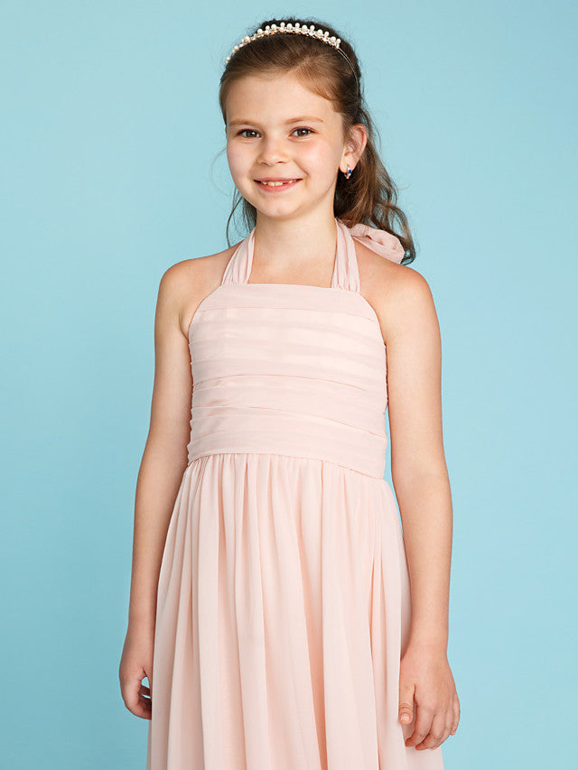 Princess A-Line Halter Neck Flower Girl Dress Floor Length Chiffon With Pleats Ruched-BallBride