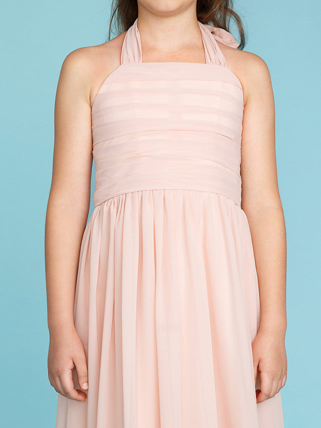 Princess A-Line Halter Neck Flower Girl Dress Floor Length Chiffon With Pleats Ruched-BallBride