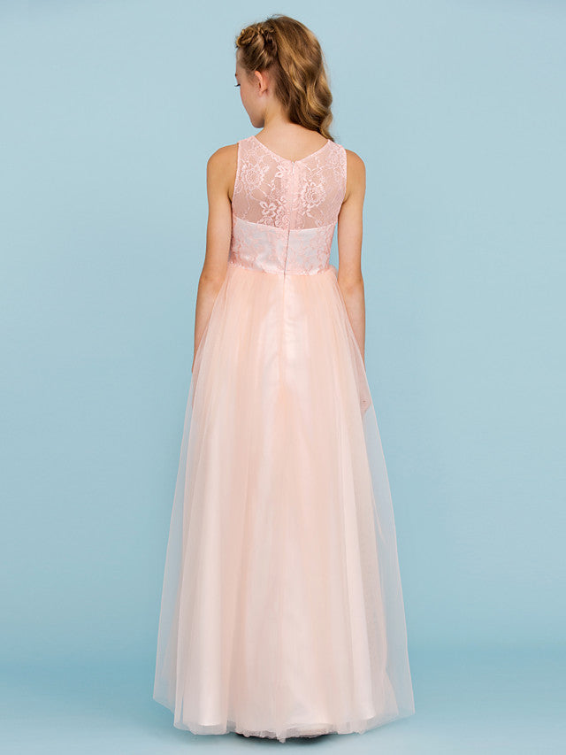Princess A-Line Lace Tulle Junior Flower Girl Dress With Pleats for Weddings-BallBride