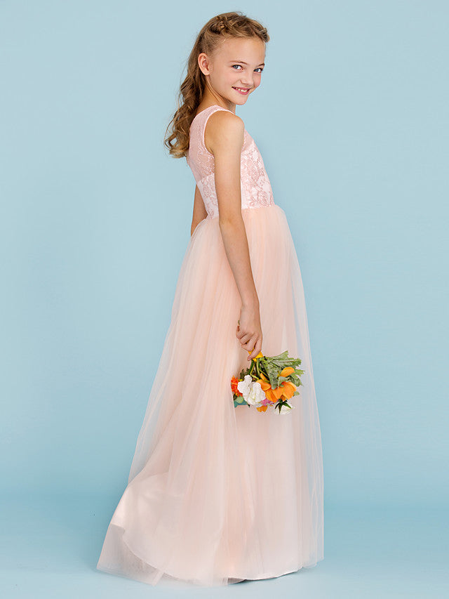 Princess A-Line Lace Tulle Junior Flower Girl Dress With Pleats for Weddings-BallBride