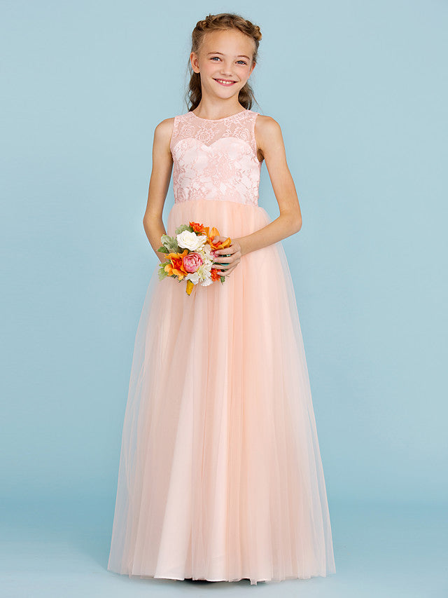 Princess A-Line Lace Tulle Junior Flower Girl Dress With Pleats for Weddings-BallBride