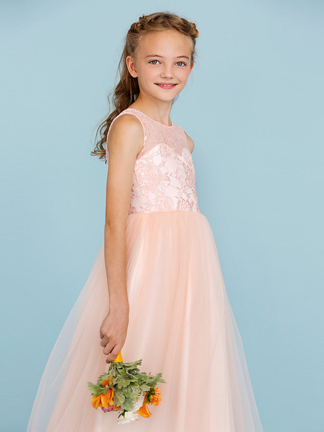 Princess A-Line Lace Tulle Junior Flower Girl Dress With Pleats for Weddings-BallBride