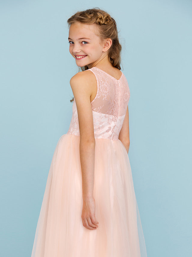 Princess A-Line Lace Tulle Junior Flower Girl Dress With Pleats for Weddings-BallBride
