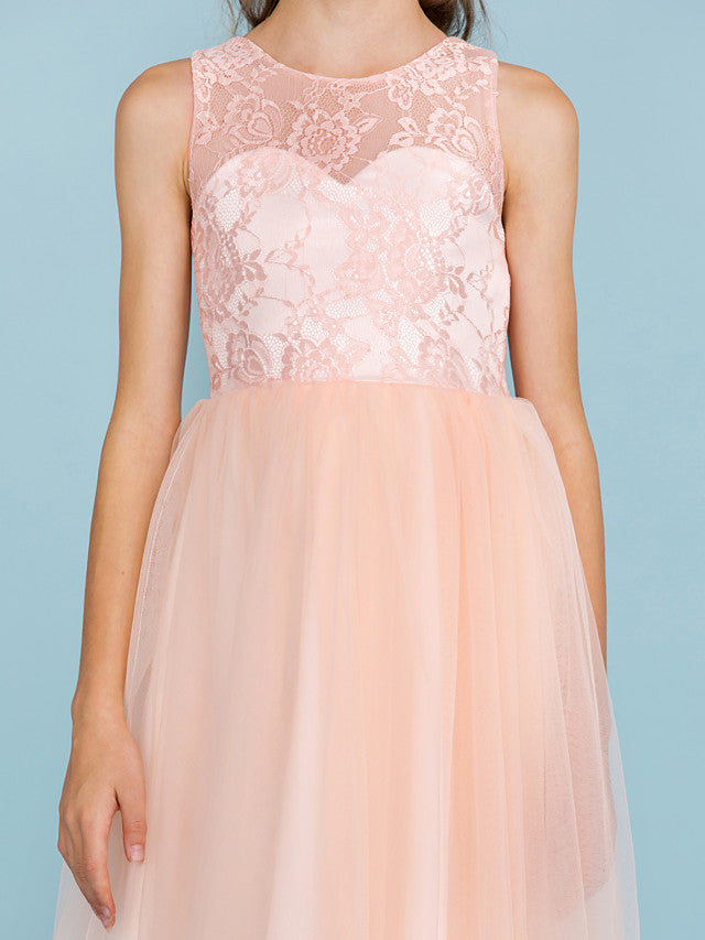 Princess A-Line Lace Tulle Junior Flower Girl Dress With Pleats for Weddings-BallBride