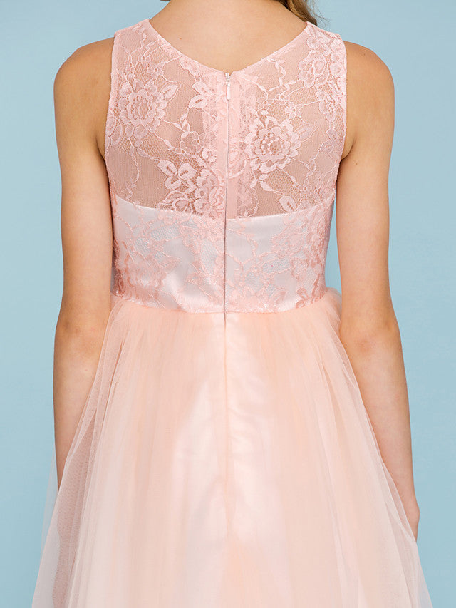 Princess A-Line Lace Tulle Junior Flower Girl Dress With Pleats for Weddings-BallBride