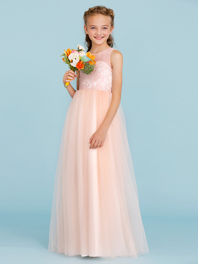 Princess A-Line Lace Tulle Junior Flower Girl Dress With Pleats for Weddings-BallBride