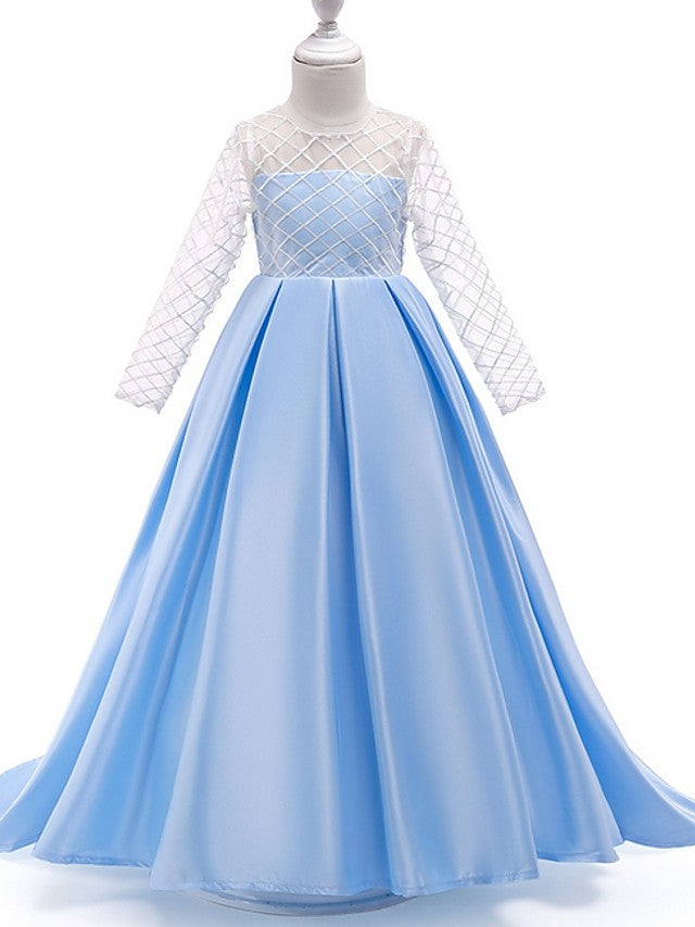 Princess A-Line Long Sleeve Flower Girl Dress with Bow Pleats-BallBride