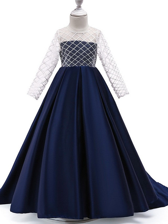 Princess A-Line Long Sleeve Flower Girl Dress with Bow Pleats-BallBride