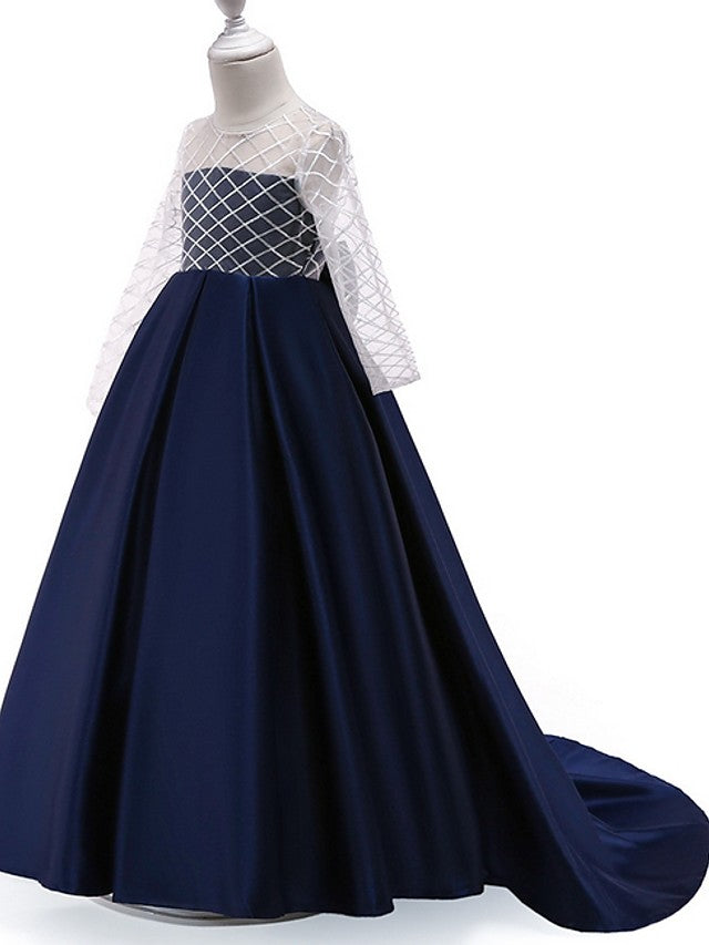 Princess A-Line Long Sleeve Flower Girl Dress with Bow Pleats-BallBride
