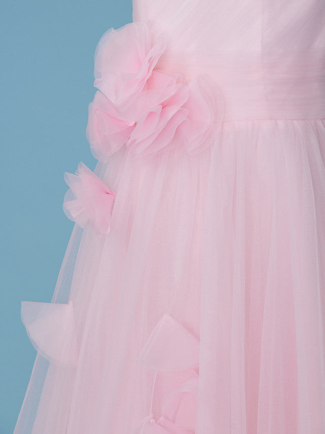 Princess A-Line One Shoulder Flower Girl Dress With Pleats and Appliques-BallBride
