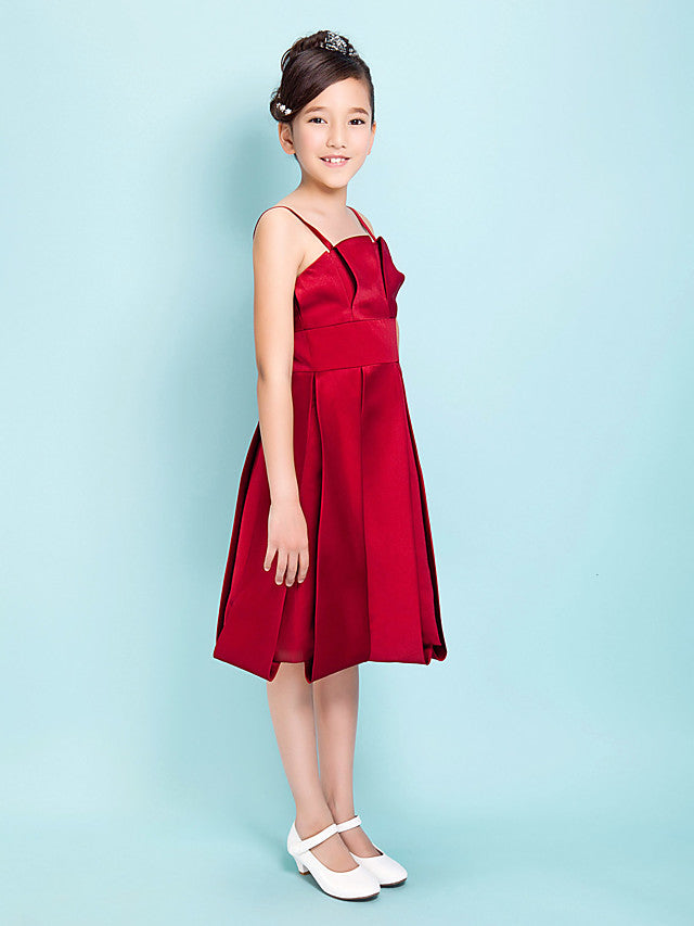 Princess A-Line Satin Junior Bridesmaid Dress with Sash Ribbon and Draping for Spring Summer and Fall - Hourglass & Inverted Triangle-BallBride