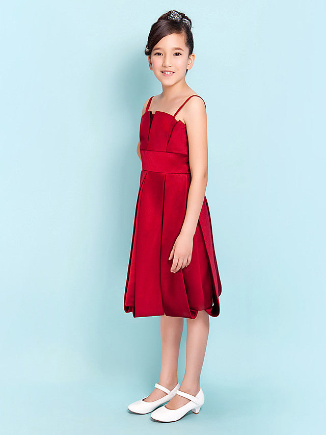 Princess A-Line Satin Junior Bridesmaid Dress with Sash Ribbon and Draping for Spring Summer and Fall - Hourglass & Inverted Triangle-BallBride