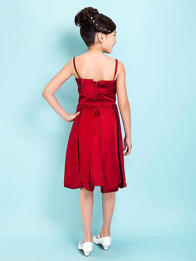 Princess A-Line Satin Junior Bridesmaid Dress with Sash Ribbon and Draping for Spring Summer and Fall - Hourglass & Inverted Triangle-BallBride