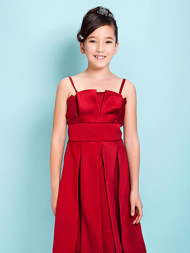 Princess A-Line Satin Junior Bridesmaid Dress with Sash Ribbon and Draping for Spring Summer and Fall - Hourglass & Inverted Triangle-BallBride