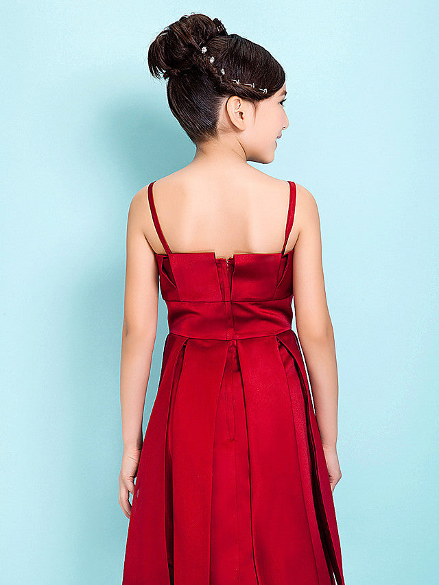 Princess A-Line Satin Junior Bridesmaid Dress with Sash Ribbon and Draping for Spring Summer and Fall - Hourglass & Inverted Triangle-BallBride