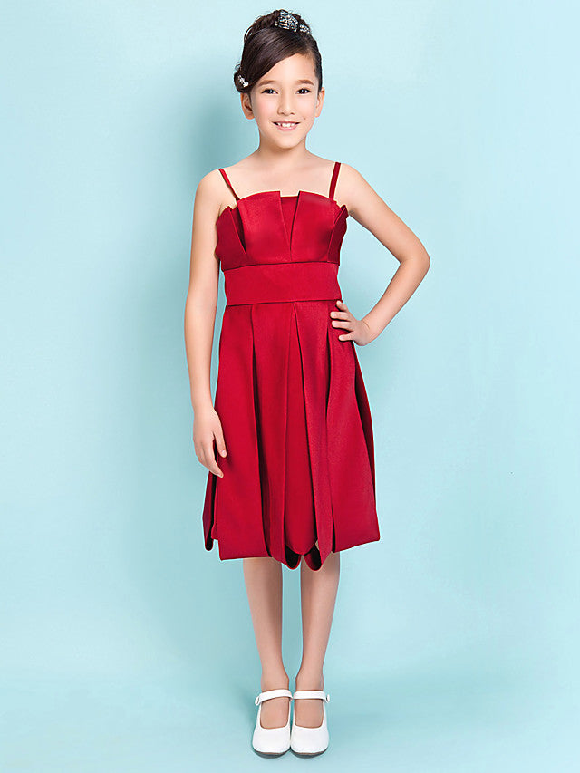 Princess A-Line Satin Junior Bridesmaid Dress with Sash Ribbon and Draping for Spring Summer and Fall - Hourglass & Inverted Triangle-BallBride