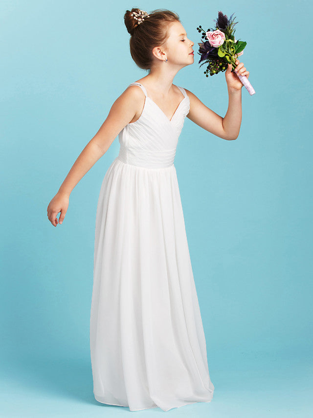 Princess A-Line Spaghetti Strap Chiffon Flower Girl Dress With Sash for Weddings-BallBride
