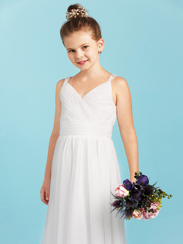 Princess A-Line Spaghetti Strap Chiffon Flower Girl Dress With Sash for Weddings-BallBride