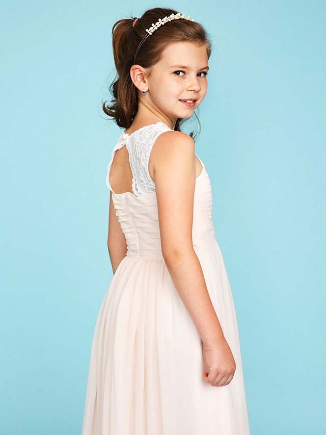 Princess A-Line Strap Floor Length Chiffon Lace Junior Bridesmaid Dress With Ruched Side-Draped for Wedding Party-BallBride