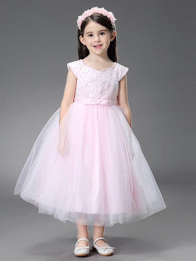 Princess Ankle Length Dresses with Beading Appliques for Flower Girls-BallBride