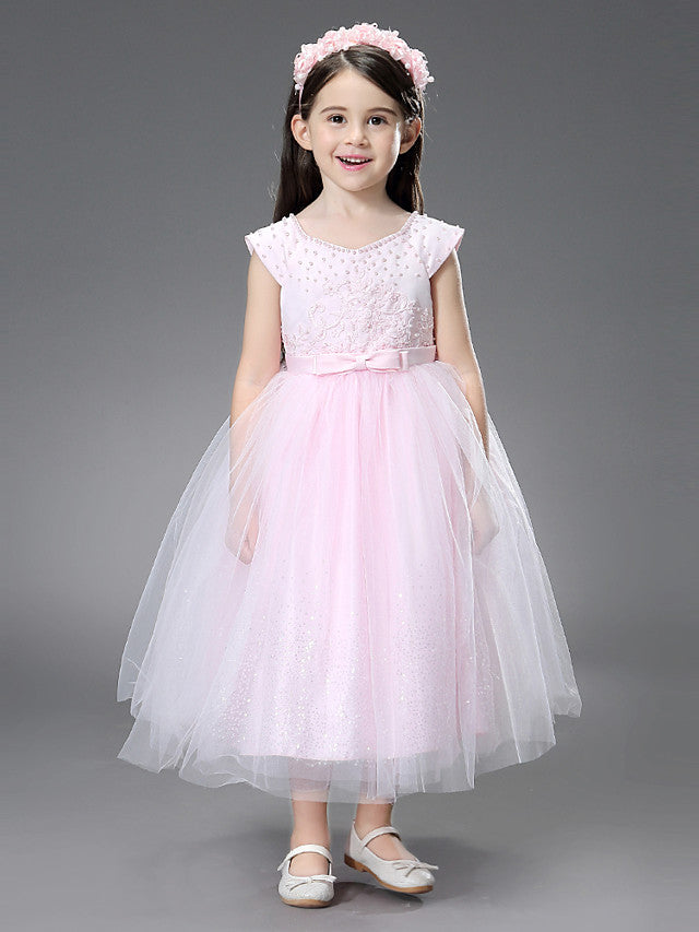 Princess Ankle Length Dresses with Beading Appliques for Flower Girls-BallBride