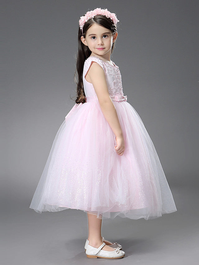 Princess Ankle Length Dresses with Beading Appliques for Flower Girls-BallBride