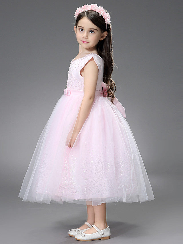 Princess Ankle Length Dresses with Beading Appliques for Flower Girls-BallBride