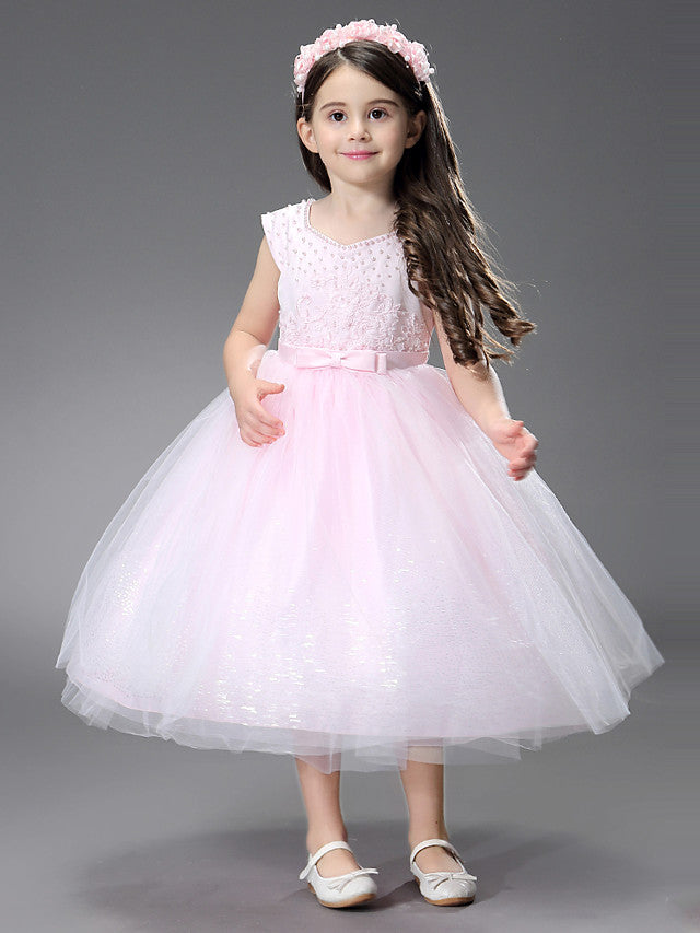 Princess Ankle Length Dresses with Beading Appliques for Flower Girls-BallBride