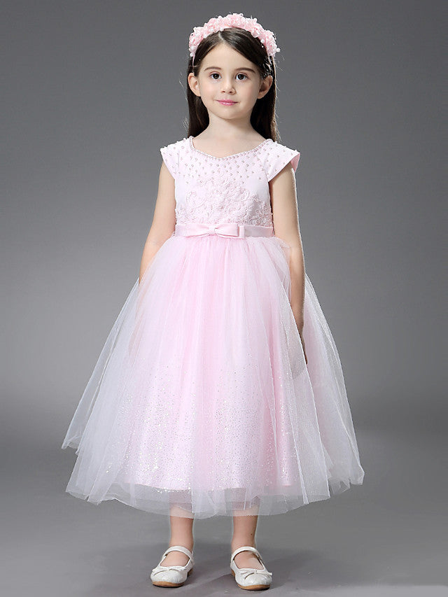 Princess Ankle Length Dresses with Beading Appliques for Flower Girls-BallBride