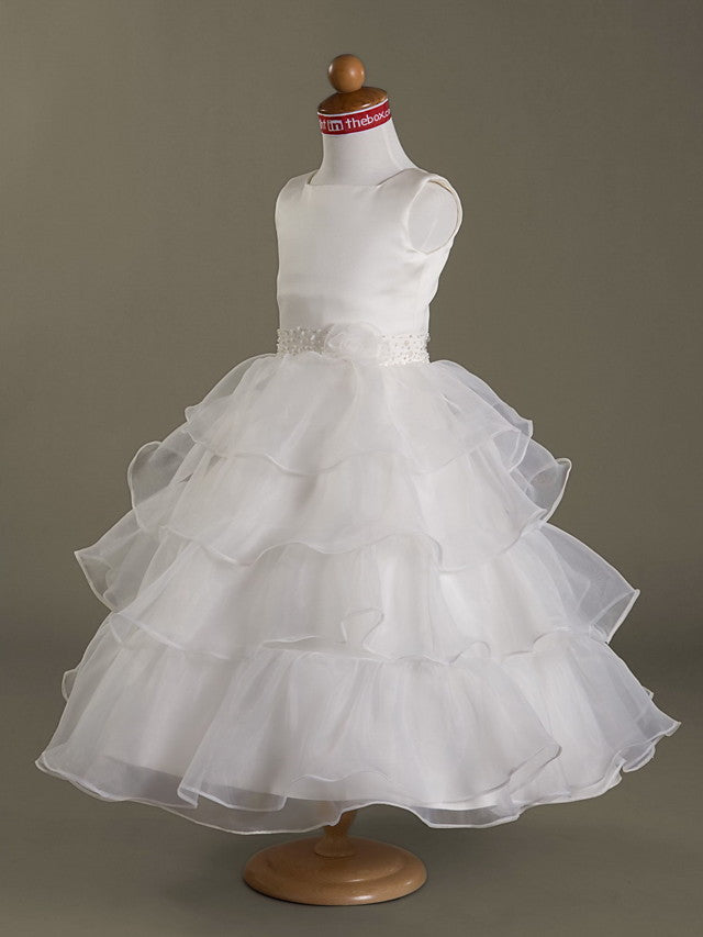 Princess Ball Gown A-Line Flower Girl Dresses With Beading and Sleeveless Square Neck Organza Satin-BallBride