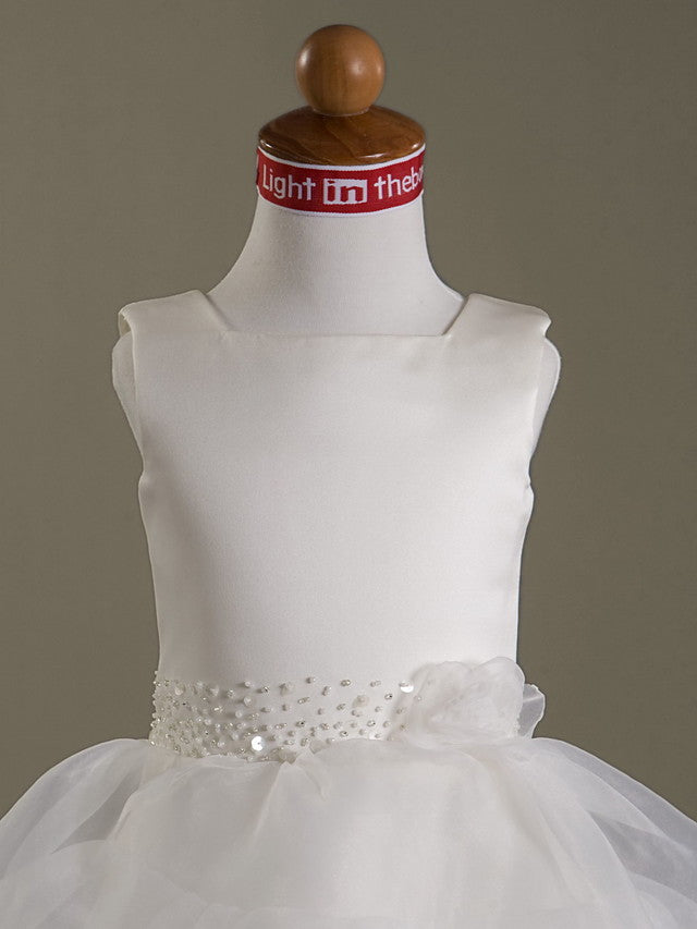 Princess Ball Gown A-Line Flower Girl Dresses With Beading and Sleeveless Square Neck Organza Satin-BallBride
