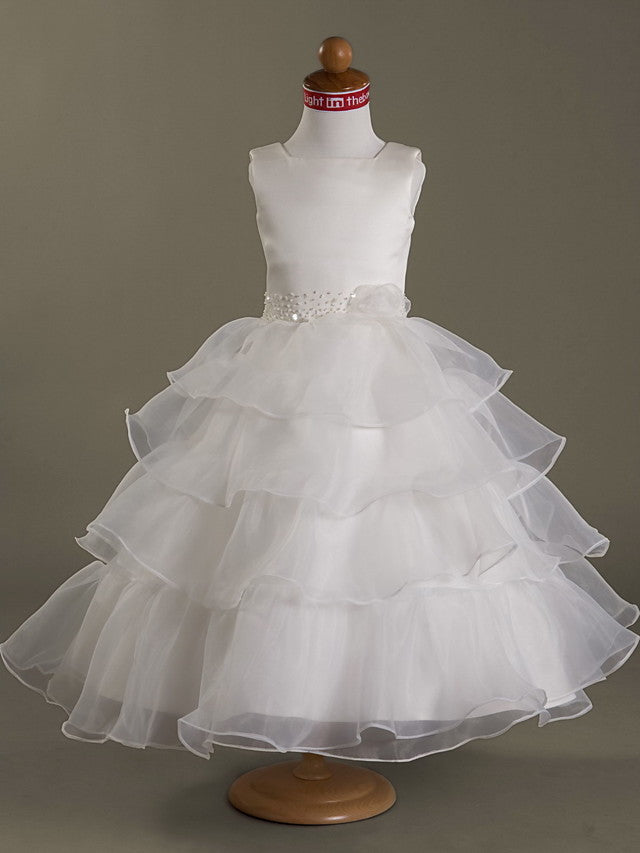Princess Ball Gown A-Line Flower Girl Dresses With Beading and Sleeveless Square Neck Organza Satin-BallBride