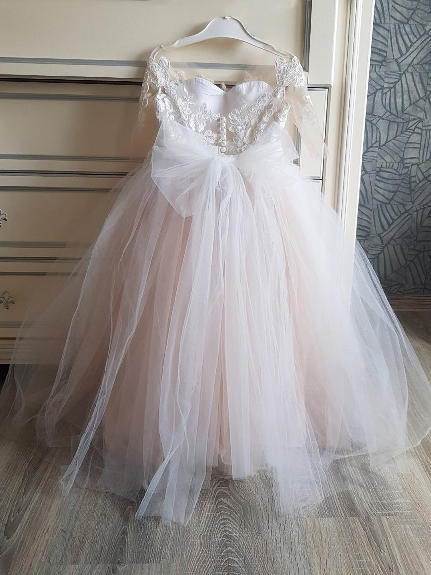 Princess Boho Flower Girl Dresses with Appliques Bow and 3/4-Length Sleeves-BallBride