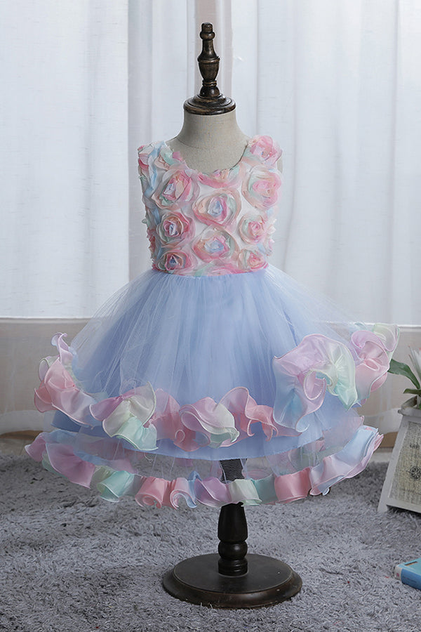 Princess Floral Jewel Sleeveless Flower Girl Dress with Tulle Appliques-BallBride
