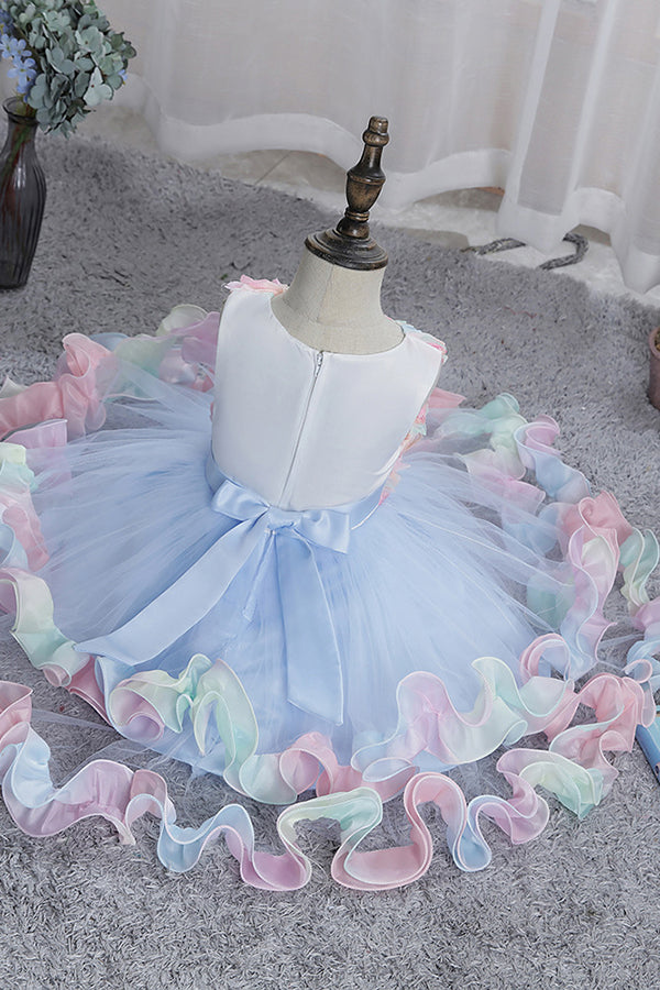 Princess Floral Jewel Sleeveless Flower Girl Dress with Tulle Appliques-BallBride