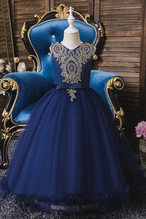 Princess Flower Girl Dress with Appliques - Sleeveless Tea Length-BallBride