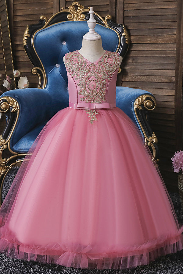 Princess Flower Girl Dress with Appliques - Sleeveless Tea Length-BallBride