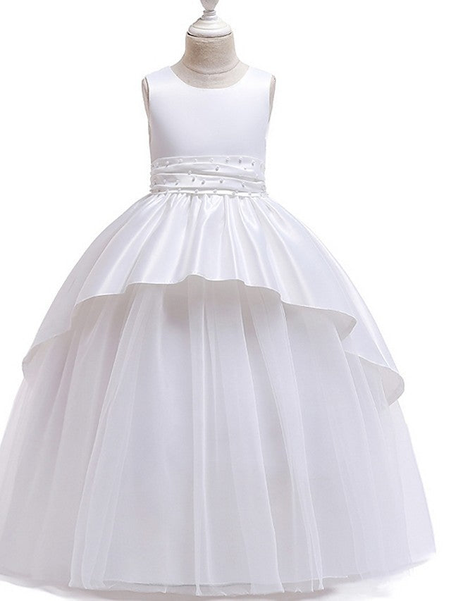 Princess Flower Girl Dress with Tulle and Bow Ruching-BallBride
