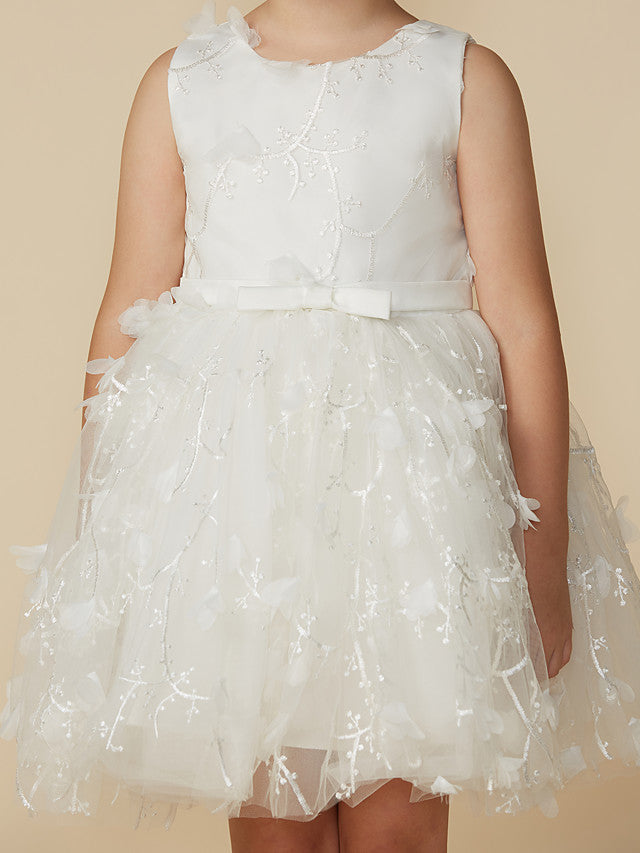 Princess Jewel Lace Sleeveless Flower Girl Dress with Belt-BallBride