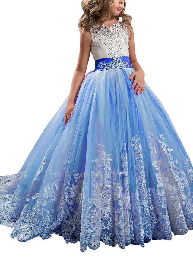 Princess Jewel Pageant Flower Girl Dresses with Sleeveless Bow-BallBride