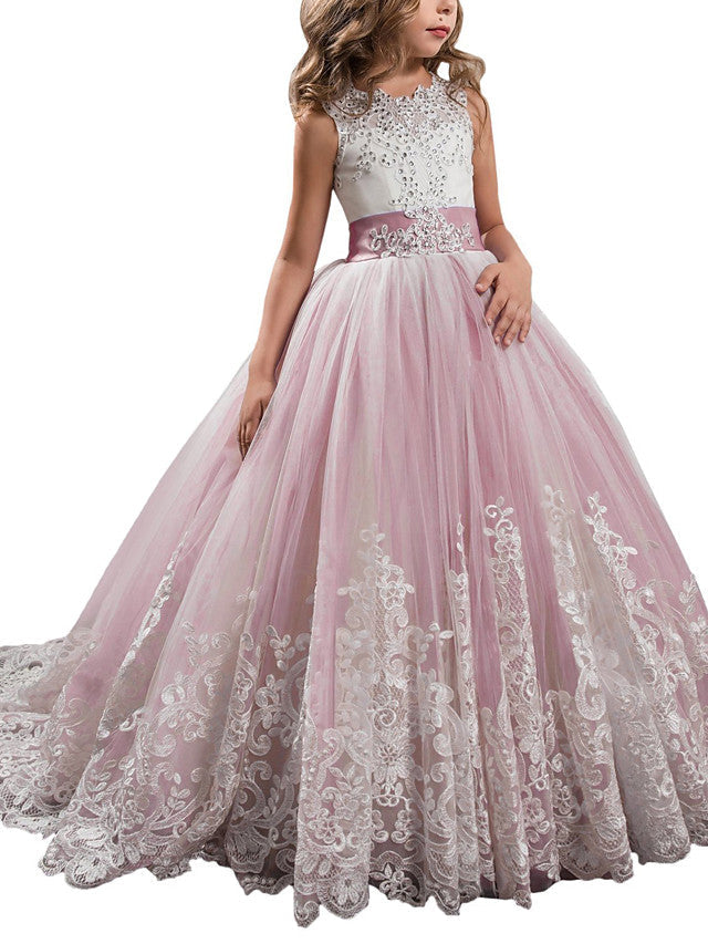 Princess Jewel Pageant Flower Girl Dresses with Sleeveless Bow-BallBride
