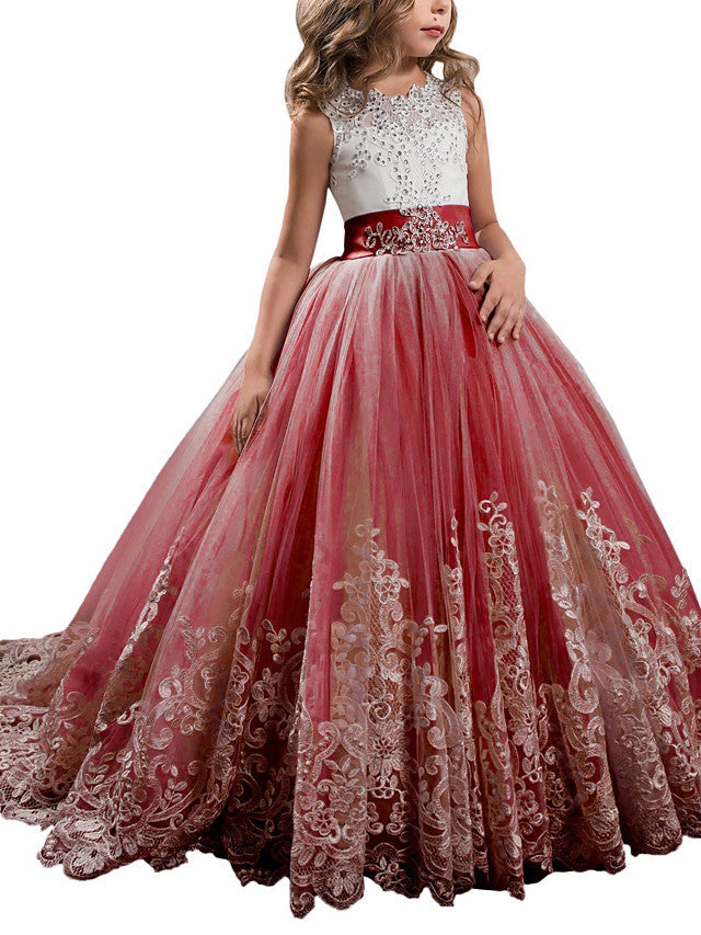 Princess Jewel Pageant Flower Girl Dresses with Sleeveless Bow-BallBride
