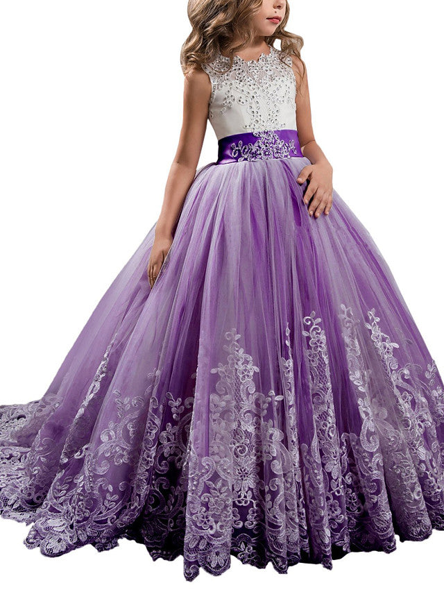 Princess Jewel Pageant Flower Girl Dresses with Sleeveless Bow-BallBride