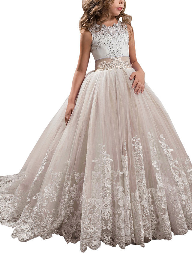 Princess Jewel Pageant Flower Girl Dresses with Sleeveless Bow-BallBride