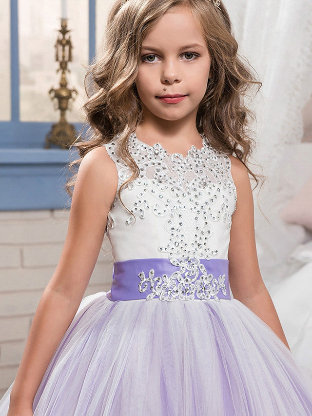 Princess Jewel Pageant Flower Girl Dresses with Sleeveless Bow-BallBride