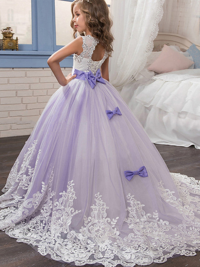 Princess Jewel Pageant Flower Girl Dresses with Sleeveless Bow-BallBride