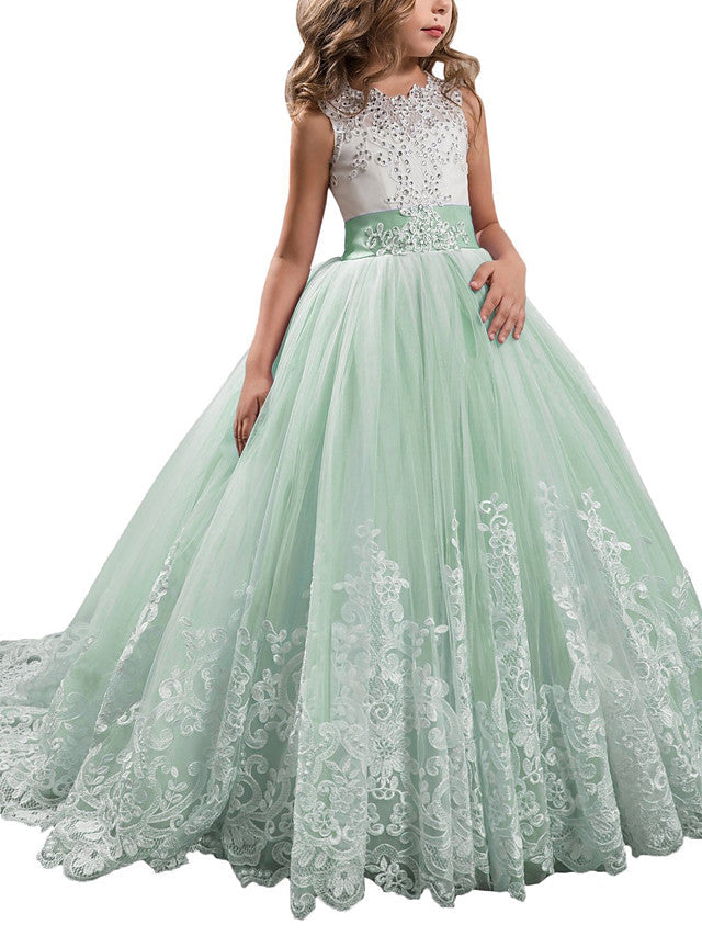 Princess Jewel Pageant Flower Girl Dresses with Sleeveless Bow-BallBride